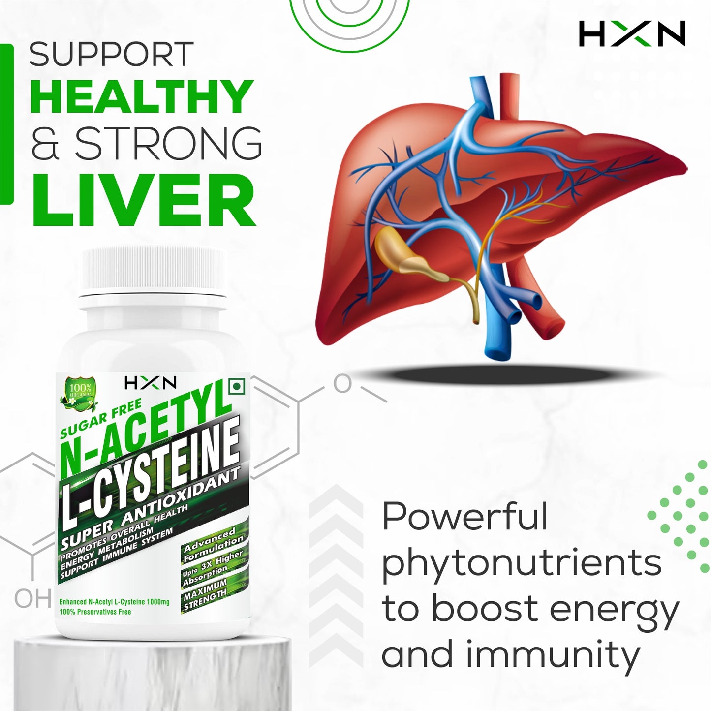 NAC Supplement, N-acetyl-cysteine, Glutathione For lungs-Detox 60 Tablets