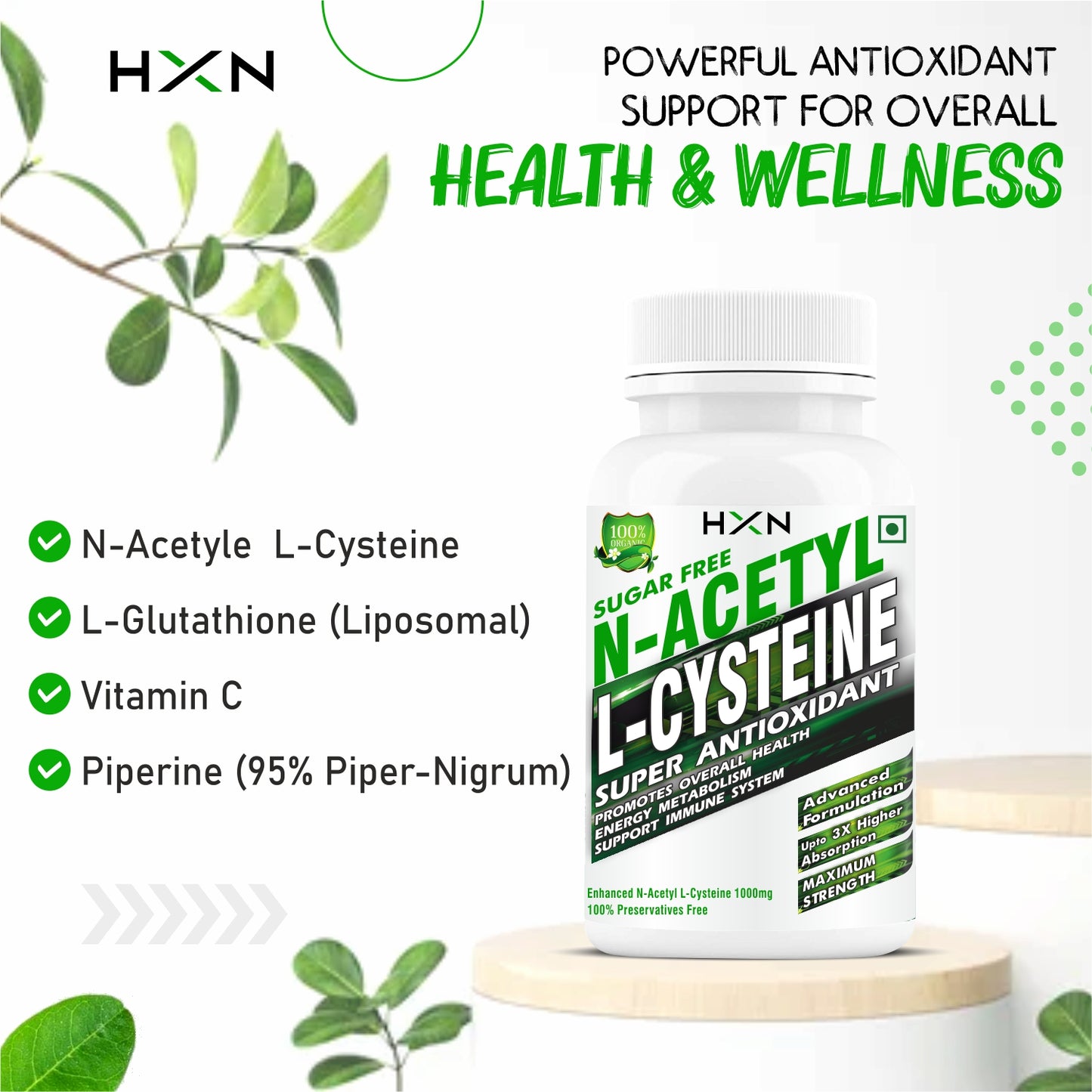 NAC Supplement, N-acetyl-cysteine, Glutathione For lungs-Detox 60 Tablets