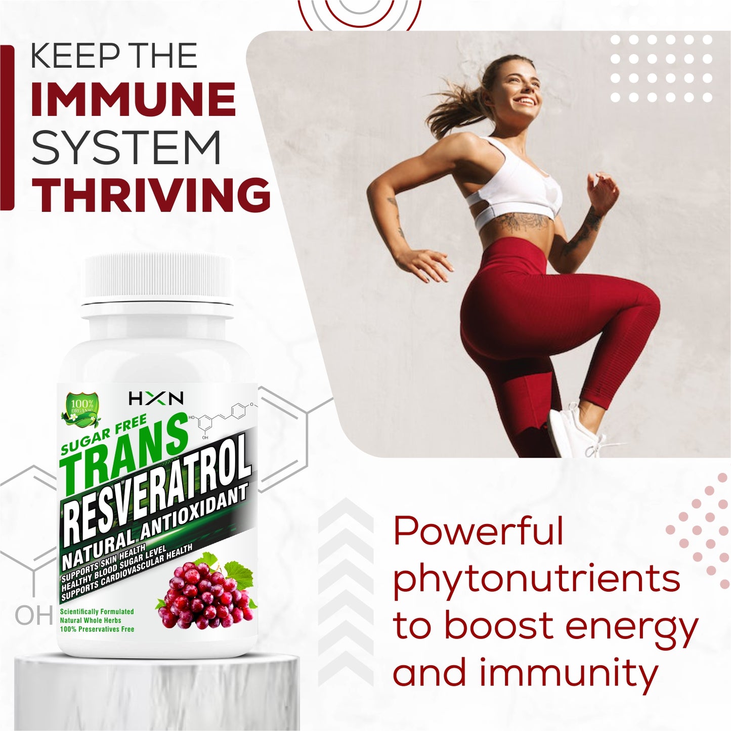 HXN Resveratrol 500mg Supplements With Grape Seed Extract, Quercetin 60 Tablets