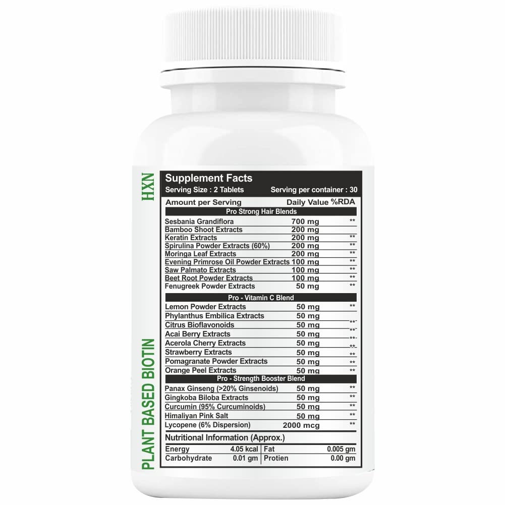 HXN Plant Based Biotin For Hair Growth 60 Tablets