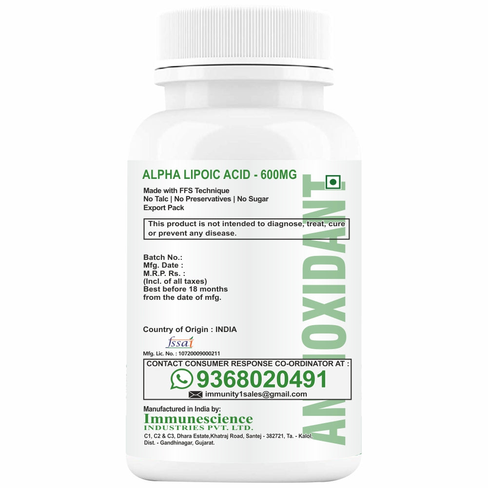 HXN Alpha Lipoic Acid 600mg Supplement With Vitamin B12, L-Glutathione, Hyaluronic Acid, Vit C 60 Tablet
