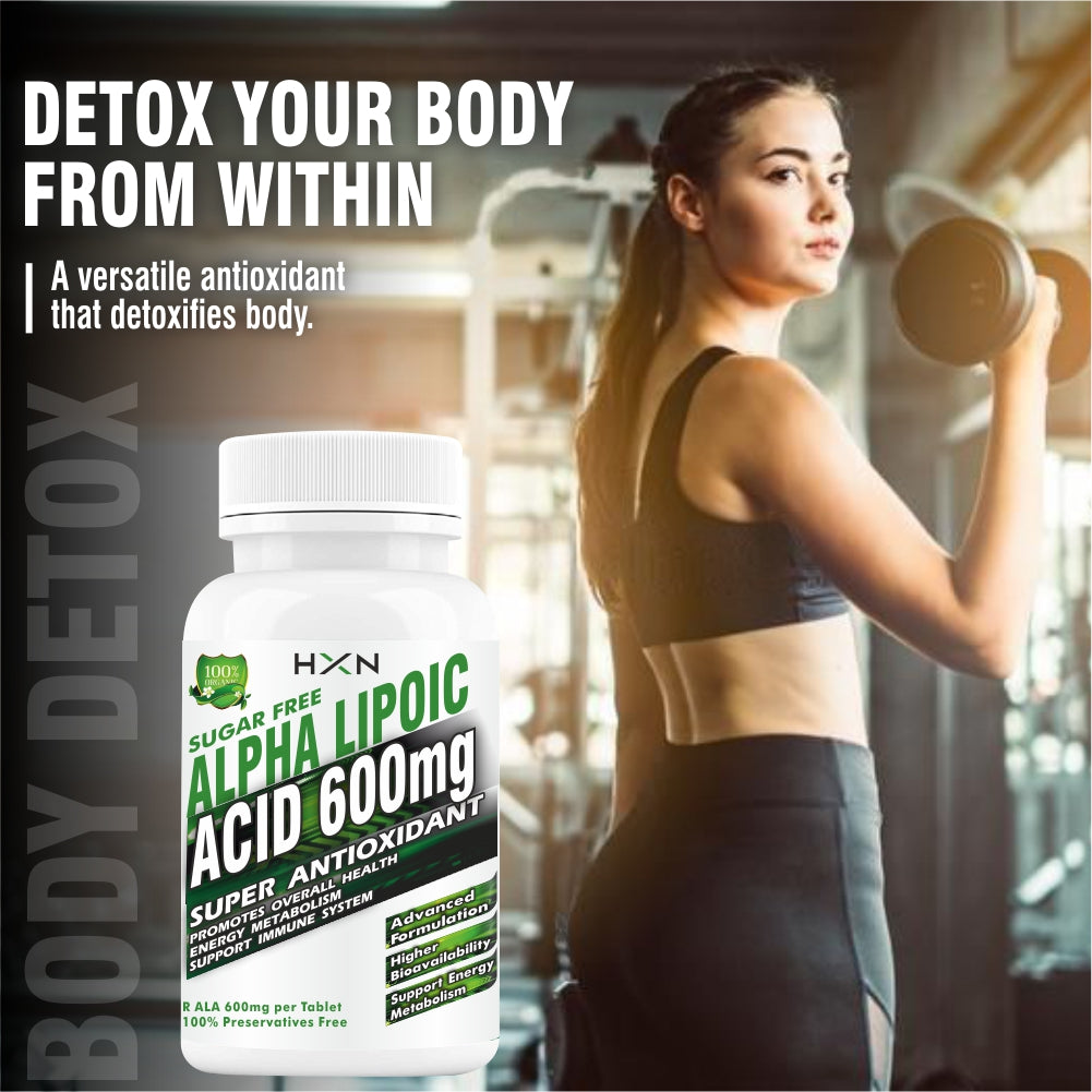 HXN Alpha Lipoic Acid 600mg Supplement With Vitamin B12, L-Glutathione, Hyaluronic Acid, Vit C 60 Tablet